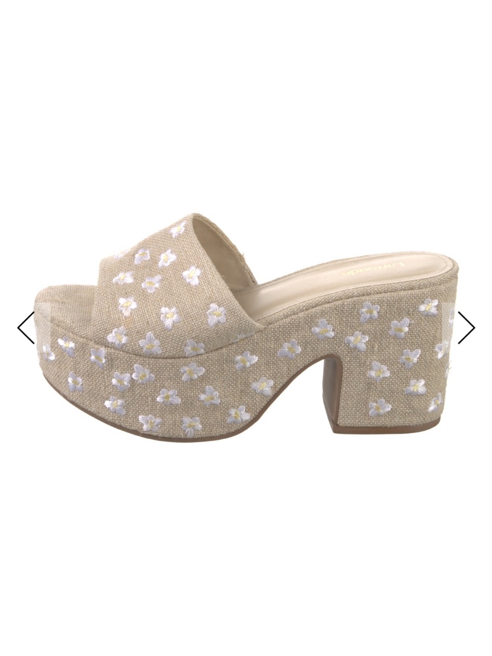 Larroude Beige Floral Embroidered Platform Mules